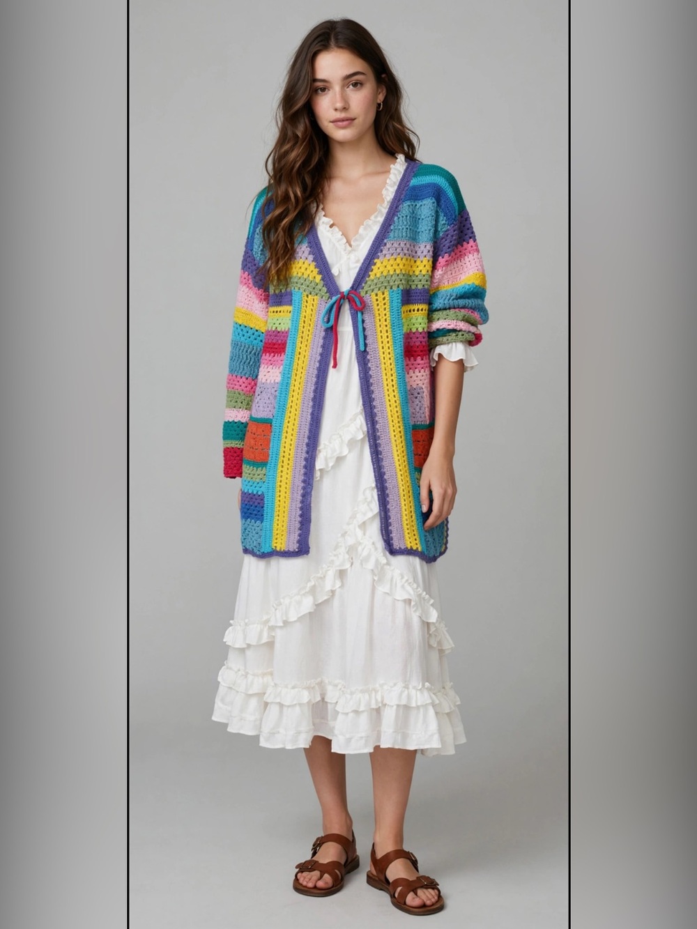 Italian made by Regina 100%Cotton Granny square  multicolor 🦋🌺patchwork Cardigan